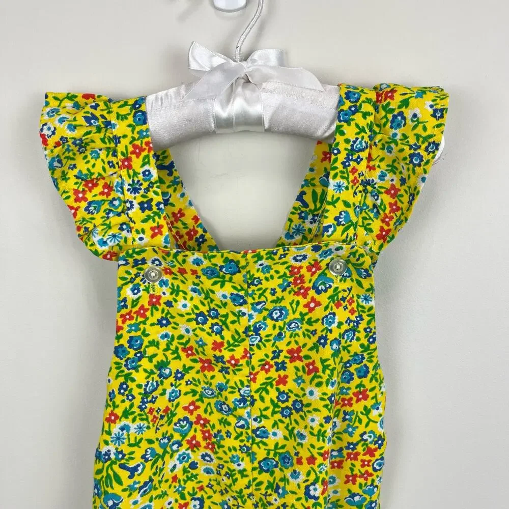Vintage Alber Yellow Floral overalls 2T USA